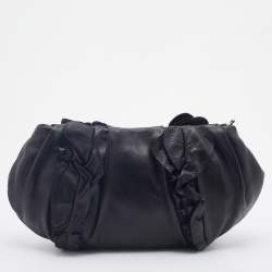 Pre Owned Prada Black Leather Ruffle Shoulder Bag