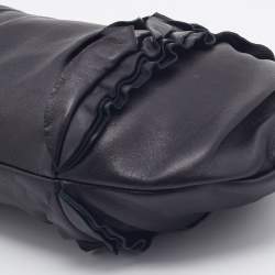 Pre Owned Prada Black Leather Ruffle Shoulder Bag