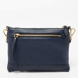 Pre Owned Prada Blue Vitello Diano Leather Double Compartment Crossbody Bag