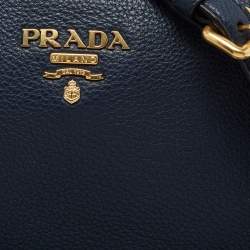 Pre Owned Prada Blue Vitello Diano Leather Double Compartment Crossbody Bag