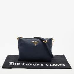 Pre Owned Prada Blue Vitello Diano Leather Double Compartment Crossbody Bag