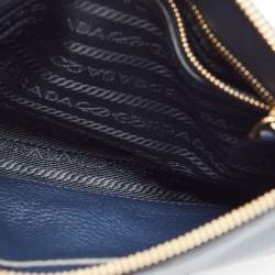 Pre Owned Prada Blue Vitello Diano Leather Double Compartment Crossbody Bag