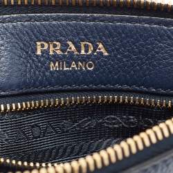 Pre Owned Prada Blue Vitello Diano Leather Double Compartment Crossbody Bag