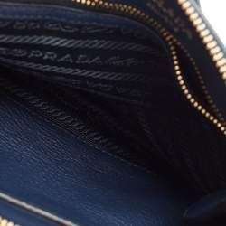 Pre Owned Prada Blue Vitello Diano Leather Double Compartment Crossbody Bag