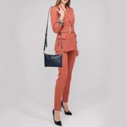 Pre Owned Prada Blue Vitello Diano Leather Double Compartment Crossbody Bag