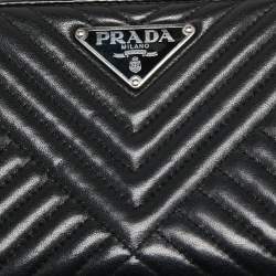 Pre Owned Prada Black Chevron Leather Zip Around Wallet