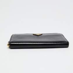 Pre Owned Prada Black Saffiano Vernice Leather Zip Around Wallet