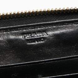Pre Owned Prada Black Saffiano Vernice Leather Zip Around Wallet