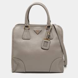 Pre Owned Prada Grey Saffiano Leather Tote