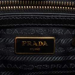 Pre Owned Prada Black Saffiano Leather Zip Tote