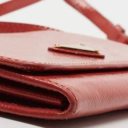Pre Owned Prada Pink Saffiano Vernice Leather Flap Wallet On Strap