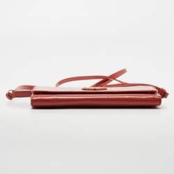 Pre Owned Prada Pink Saffiano Vernice Leather Flap Wallet On Strap
