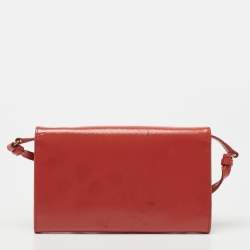 Pre Owned Prada Pink Saffiano Vernice Leather Flap Wallet On Strap