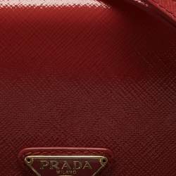 Pre Owned Prada Pink Saffiano Vernice Leather Flap Wallet On Strap