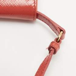 Pre Owned Prada Pink Saffiano Vernice Leather Flap Wallet On Strap