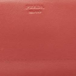 Pre Owned Prada Pink Saffiano Vernice Leather Flap Wallet On Strap