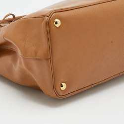 Pre Owned Prada Caramel Brown Saffiano Lux Leather Large Double Zip Tote