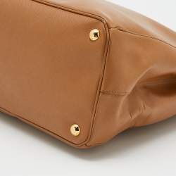 Pre Owned Prada Caramel Brown Saffiano Lux Leather Large Double Zip Tote