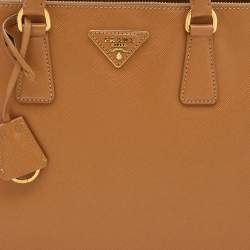 Pre Owned Prada Caramel Brown Saffiano Lux Leather Large Double Zip Tote