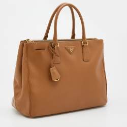 Pre Owned Prada Caramel Brown Saffiano Lux Leather Large Double Zip Tote
