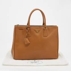 Pre Owned Prada Caramel Brown Saffiano Lux Leather Large Double Zip Tote
