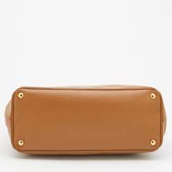 Pre Owned Prada Caramel Brown Saffiano Lux Leather Large Double Zip Tote