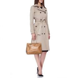 Pre Owned Prada Caramel Brown Saffiano Lux Leather Large Double Zip Tote