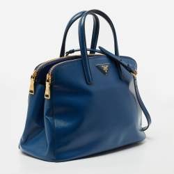 Pre Owned Prada Blue Saffiano Lux Leather Promenade Satchel