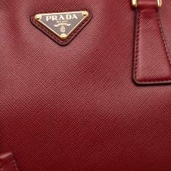 Pre Owned Prada Red Saffiano Leather Small Double Zip Tote