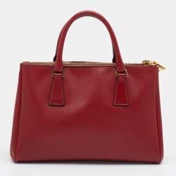 Pre Owned Prada Red Saffiano Leather Small Double Zip Tote