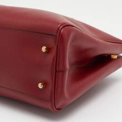 Pre Owned Prada Red Saffiano Leather Small Double Zip Tote