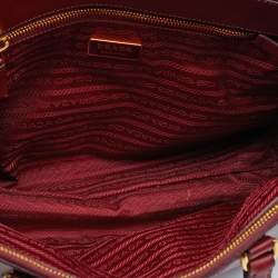 Pre Owned Prada Red Saffiano Leather Small Double Zip Tote