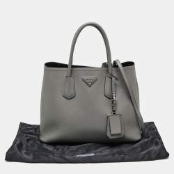 Pre Owned Prada Grey Saffiano Cuir Leather Medium Double Handle Tote