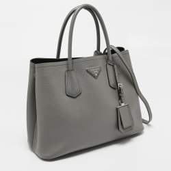 Pre Owned Prada Grey Saffiano Cuir Leather Medium Double Handle Tote