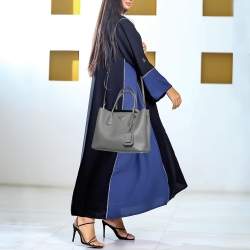 Pre Owned Prada Grey Saffiano Cuir Leather Medium Double Handle Tote