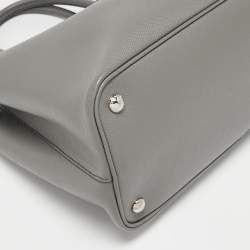 Pre Owned Prada Grey Saffiano Cuir Leather Medium Double Handle Tote