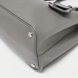 Pre Owned Prada Grey Saffiano Cuir Leather Medium Double Handle Tote