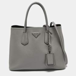 Pre Owned Prada Grey Saffiano Cuir Leather Medium Double Handle Tote