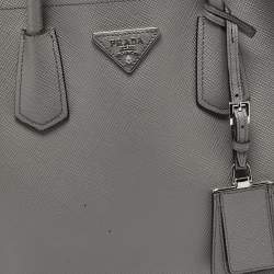 Pre Owned Prada Grey Saffiano Cuir Leather Medium Double Handle Tote