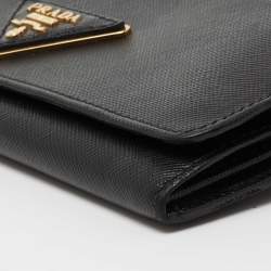 Pre Owned Prada Black Saffiano Triangle Logo Continental Flap Wallet