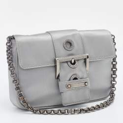 Pre Owned Prada Grey Satin Buckle Chain Bag