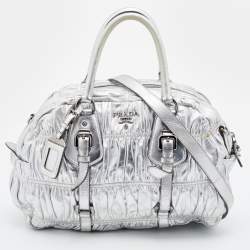 Pre Owned Prada Silver Gaufre Leather Satchel