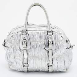 Pre Owned Prada Silver Gaufre Leather Satchel