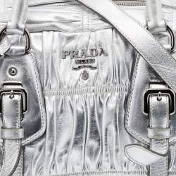 Pre Owned Prada Silver Gaufre Leather Satchel