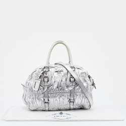 Pre Owned Prada Silver Gaufre Leather Satchel