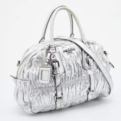 Pre Owned Prada Silver Gaufre Leather Satchel