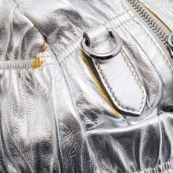 Pre Owned Prada Silver Gaufre Leather Satchel