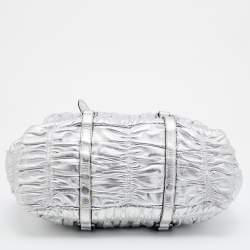 Pre Owned Prada Silver Gaufre Leather Satchel