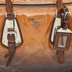 Prada Brown/Beige Ombre Patent Leather Sfumata Satchel