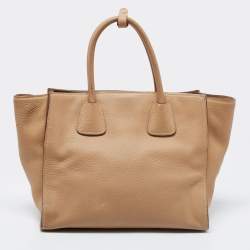 Pre Owned Prada Beige Leather Medium Twin Pocket Tote